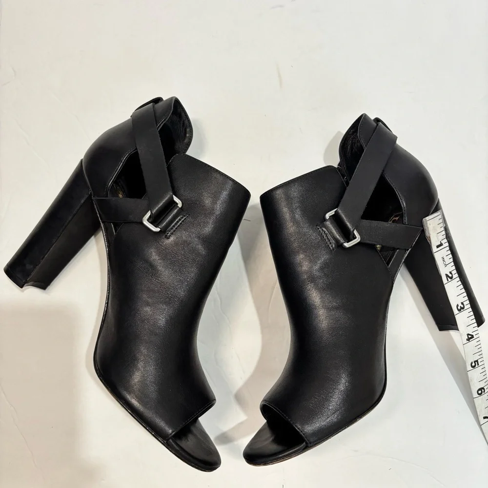 Lauren Ralph Lauren Kadence Black Leather Block Heel Open Toe Ankle Boot sandal
